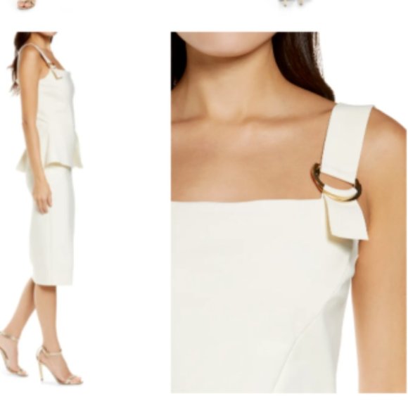 CHIARA BONI LA PETITE ROBE TORQUATA PEPLUM D-RING CREAM SHEATH DRESS 44 IT/ 8 US - Picture 4 of 6